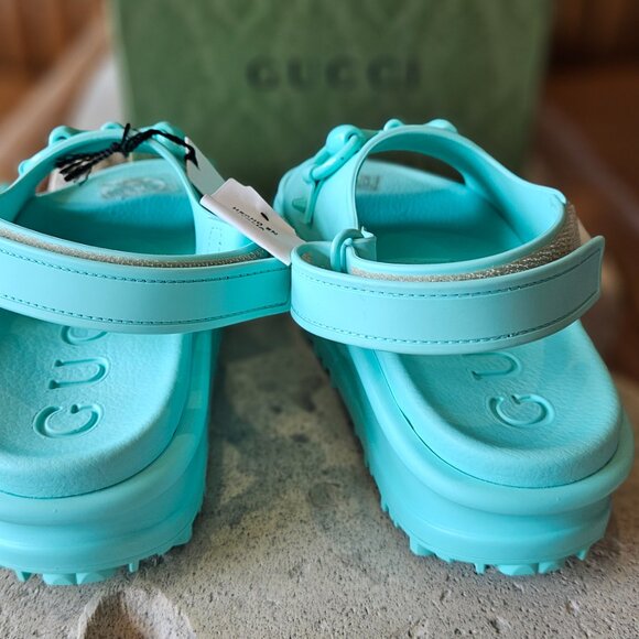 Gucci Horsebit Blue rubber platform slingback sandals - Picture 3 of 7